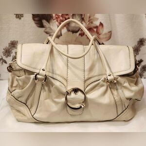 Authentic GUCCI "Maxi Borsa" White Leather Travel Satchel